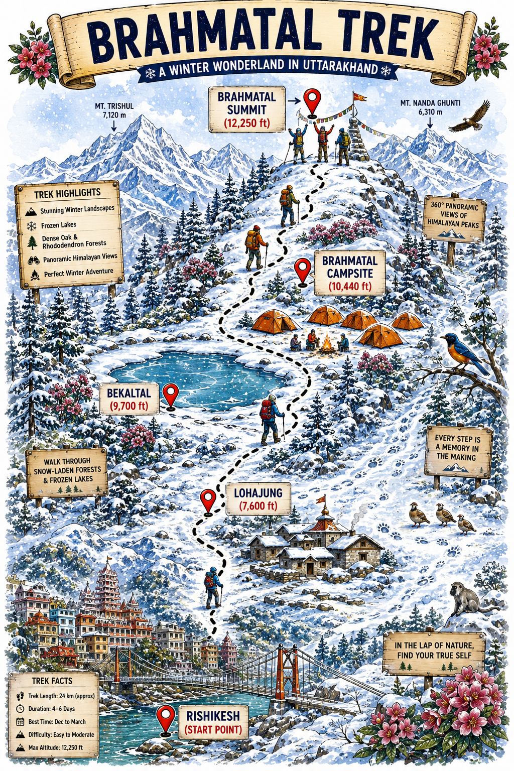 Brahmatal Trek — Route Map & Itinerary