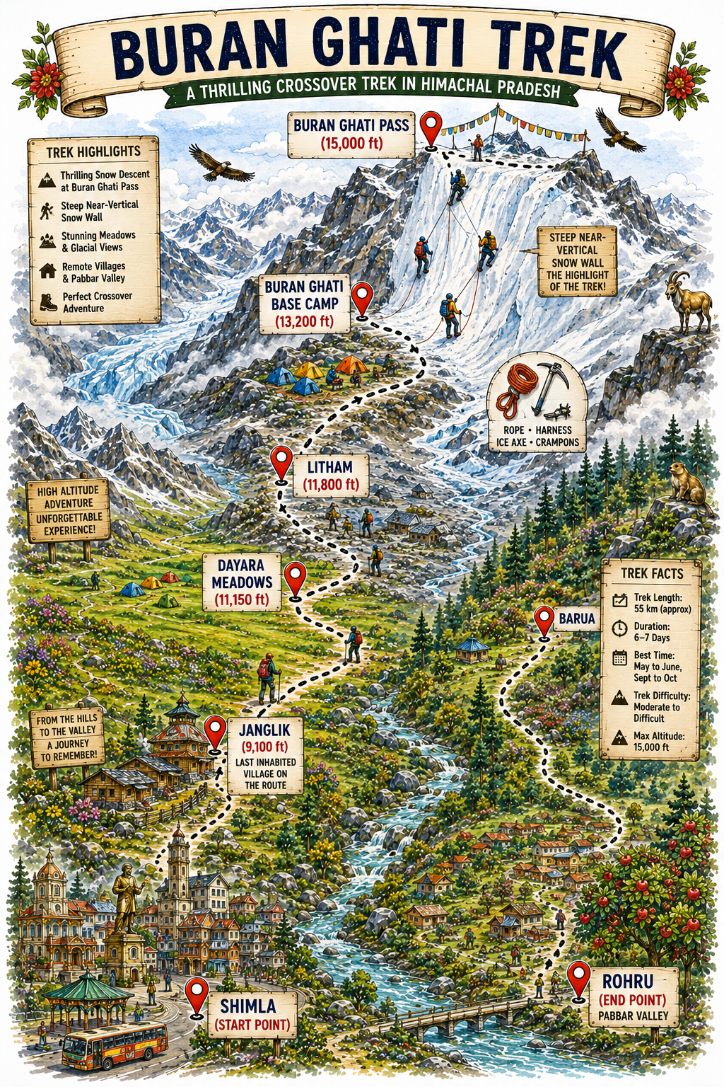 Buran Ghati Trek — Route Map & Itinerary
