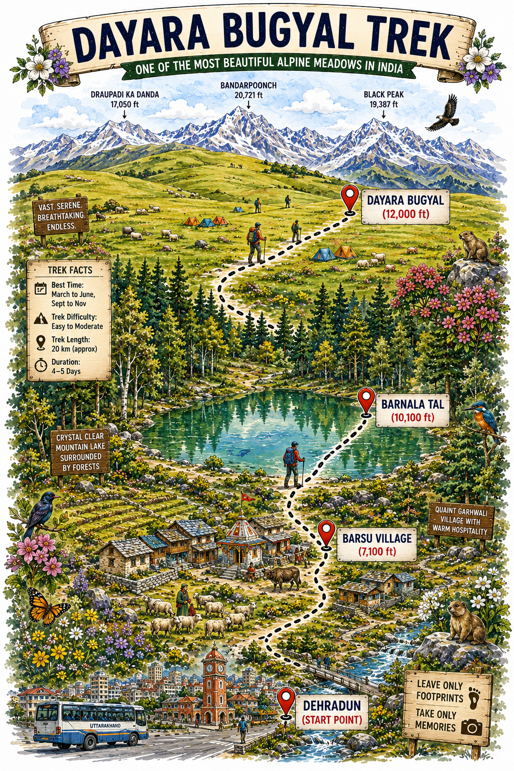 Dayara Bugyal Trek — Route Map & Itinerary