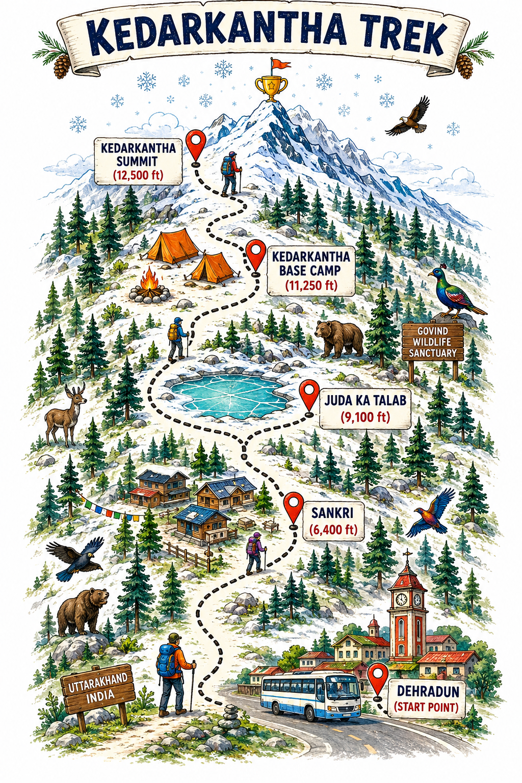 Kedarkantha Trek — Route Map & Itinerary